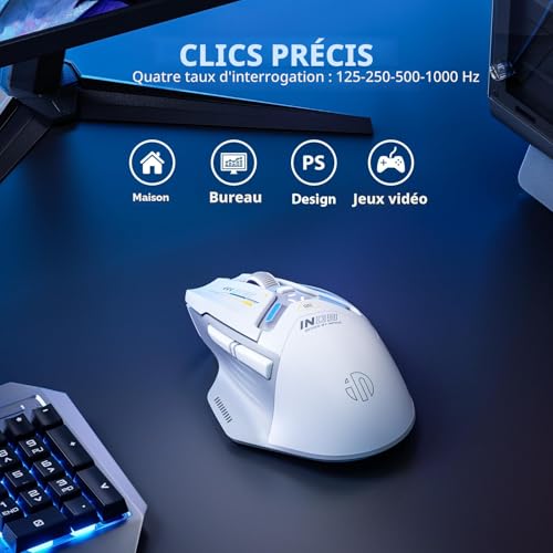 inphic IN9 Wireless/Bluetooth/Wired Gamer Mouse, 10000 DPI, 6 Programmable Buttons, Tri-Mode Ergonomic Rechargeable Gaming Mouse with RGB Lighting Customizable for Computer/PC