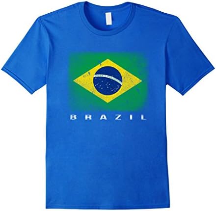 Mens Brazil Flag T-shirt Bandeira do Brasil Brazilian Graphic Tee 2XL Royal Blue