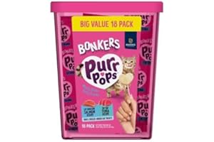 Bonkers Purrpops Freeze Dried Tuna & Salmon Flavor Lollipop Cat Treats, Healthy Real Meat Treats, Training Treats or Food Topper, for All Breeds and Ages, Value Pack (18 Pieces)