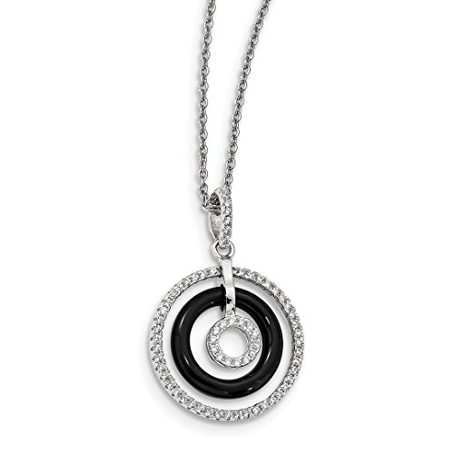 925 Sterling Silver Cubic Zirconia Cz Black Onyx Circles Chain Necklace Pendant Charm Fine Jewelry Gifts For Women For Her