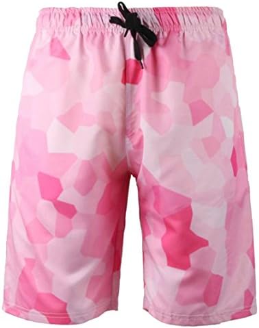 Sayhi Mens Hawaii Elastic Waist Print Swim Trunks Beach Board Shorts Pink XXS