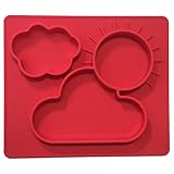 One-piece silicone placemat + plate for kids. No spill 3 Large sections for solids & liquids. Red