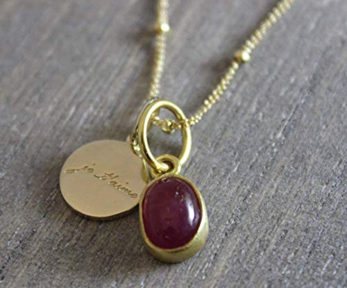 Pink Tourmaline Gemstone Je'taime I Love You Charm Pendant 14kt Gold Filled Necklace 18 inches Valentine's Day gift idea