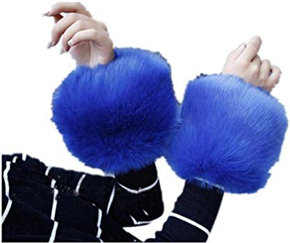 Furry Faux Fur Wristband Arm Warmer Cuff Bracelet,blue