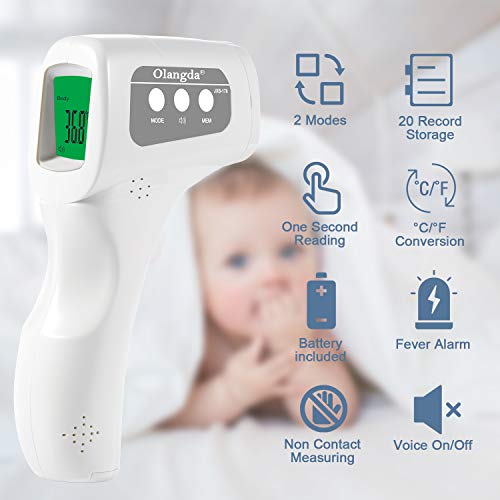 OLANGDA No-Touch Forehead Thermometer for Adults, Digital Infrared Thermometer for Adults and Kids, Body Thermometer and Surface Thermometer 2 in 1 Dual Mode Medical Thermometer