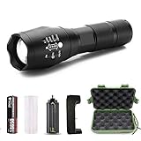 Utopia Home Handheld Tactical LED Flashlight - Zoomable and Adjustable Focus - 5 Lighting Modes - Rechargeable 18650 Battery