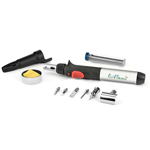 EAGems Butane Soldering Iron Torch, a Multipurpose Solder Station Kit with Welding and Hot Knife Tool Accessories - Set has 7 tips and is Self-Igniting with Adjustable Flame - Gas Not Included