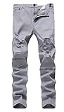 Men's Ripped Distressed Destroyed Skinny Fit Zipper Jeans Pants with Holes 603