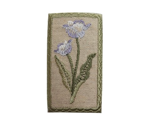 ID #6983 Green Badge Blue Flower Border Plant Iron On Embroidered Patch Applique