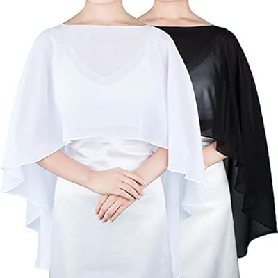 2 Pieces Chiffon Shawls Wraps Sheer Wedding Capelet Chiffon Wedding Capes, Black and White 2 Pieces Chiffon Shawls Wraps Sheer Wedding Capelet Chiffon Wedding Capes, Black and White