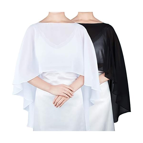2 Pieces Chiffon Shawls Wraps Sheer Wedding Capelet Chiffon Wedding Capes, Black and White