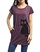 Allegra K Women's Round Neck Short Sleeve Cat Prints Loose Tunic Top M Purple