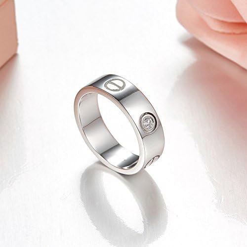 Dubeauty Love Ring Titanium Stainless Steel Couples Engraved Cubic Zirconia Bands Silver Size 5-10