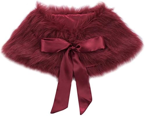 Sunnygirls Girls Faux Fur Ribbon Ties Flower Dress Bolero Princess Cape (Burgundy)