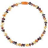 Minetom Baltic Amber Teething Necklace for Baby,Anti Inflammatory, Drooling and Natural Teething Pain Relief,GIA Certified 100% Pure Baltic Amber Unisex Baby Necklace,Cherry-Honey