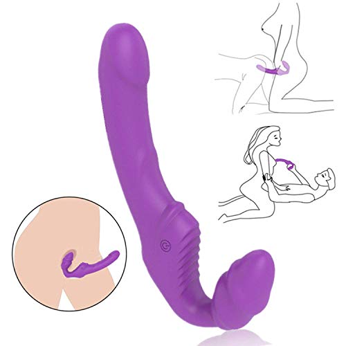 Prety-Joy Hot Sale Anti VibratioGloves Vagina Strapless Strapon Vibrato Women 10 Speed Double Lesbian Silicone Fun-Store New Toys for Female Couples Rosered,Purple