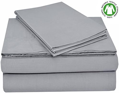 EnvioHome GOTS Certified Organic Cotton Sheet Set - 4 Piece - Silver, Queen