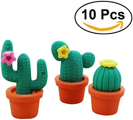 10pcs Art School Stationery Children's Pencil Eraser Cartoon Cactus in Pot , Random Sent