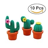 NUOLUX 10pcs Creative Cartoon Cactus Potted Pencil Eraser School Stationery (Random Color)
