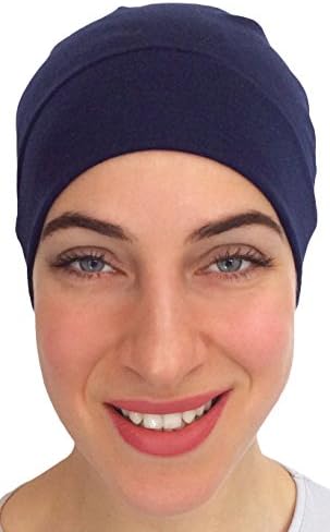 Comfortable KNIT BLEND Chemo Cap, Sleep Cap, Hat Liner - Unisex Navy Blue Petite/Small