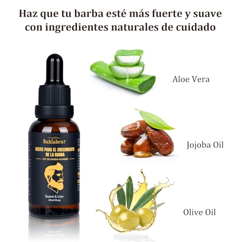 Kit Barba 13 en 1 para Hombre – Cuidado Completo con 2 Aceites para Crecimiento, Limpiador, Acondicionador, Sérum, Bálsamo, Rodillo, Peine y Navaja de Afeitar – Kit para Barba y Regalos para Papá y Novi