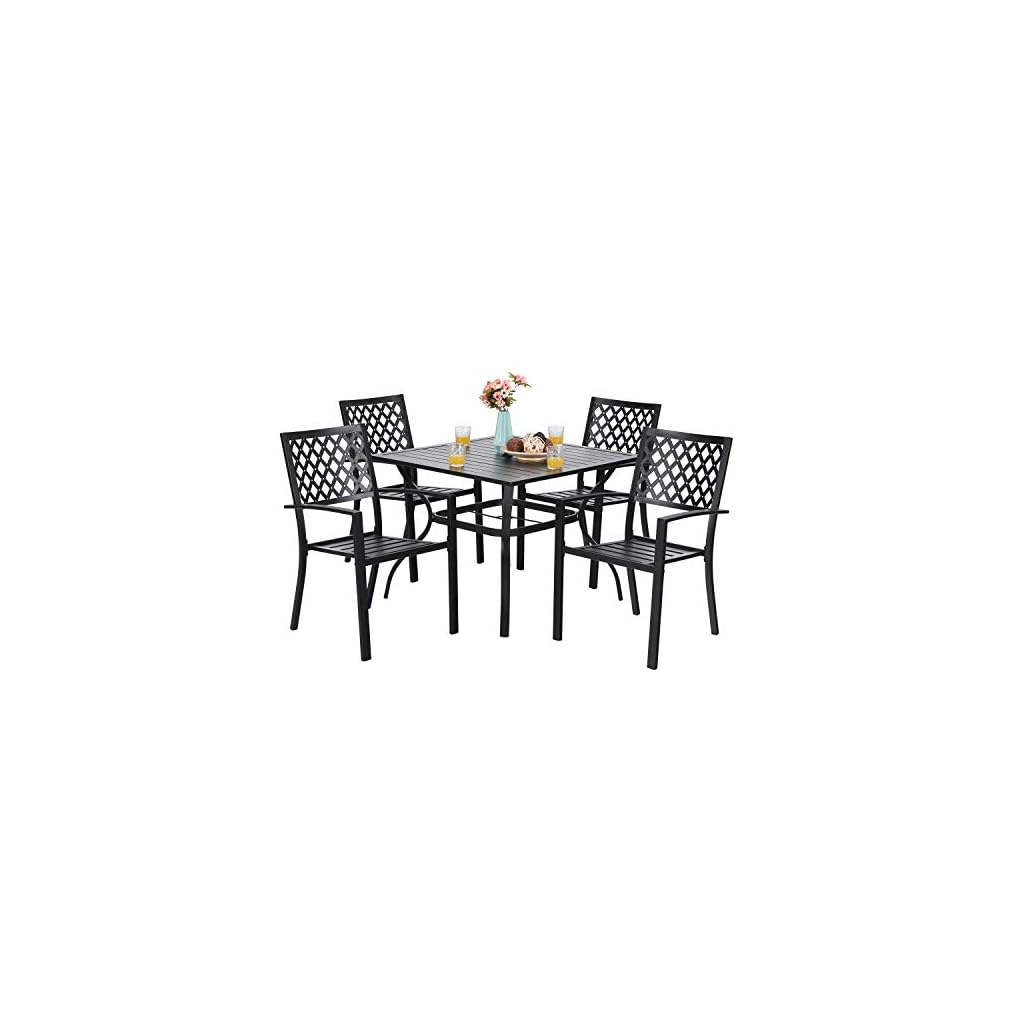 PHI VILLA 37" Patio Table for 4, Metal Outdoor Dining Table with E
