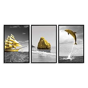 3 Piece Framed Canvas Home Artwork Decoration Go Sailing Canvas Wall Art for Living Room, Bedroom - 16"x24"x3 Panels