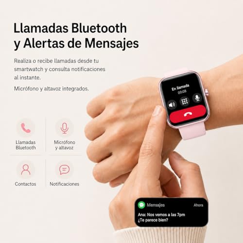 EASYTAO Reloj Inteligente, Smartwatch Mujer, Llamadas por Bluetooth, Monitorización del sueño, con el Asistente de Voz Alexa, Monitoreo de Salud Las 24 Horas, Impermeable IP68, Rosa