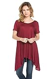 Frumos Womens Short Sleeve Comfy Loose Fit Handkerchief Hem Tunic Top