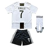 FCRM 2019/2020 New #7 Cristiano Ronaldo Kids Home Soccer Jersey & Shorts Youth Sizes (New (Juve), 10-11 Years Old)