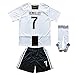 FCRM 2019/2020 New #7 Cristiano Ronaldo Kids Home Soccer Jersey & Shorts Youth Sizes (New (Juve), 12-13 Years Old)