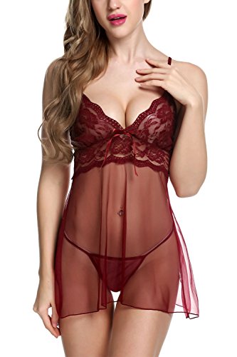 Avidlove Women Babydoll Sexy Lingerie Transparent Sleepwear Lace Chemises Outfit Watermelon Red L