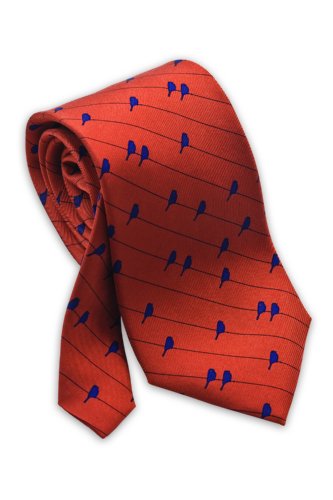 Josh Bach Men's Birds on a Wire Silk Necktie Red, Made in USA