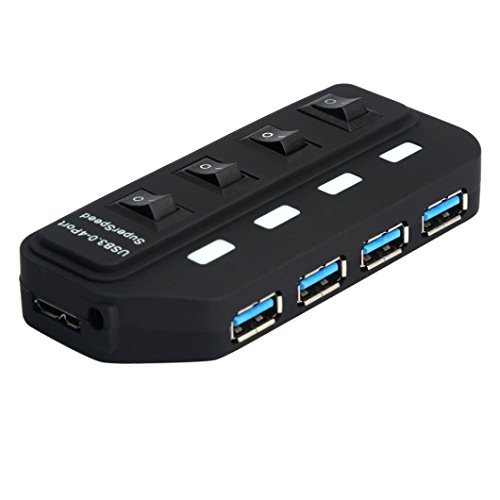 Tuscom New USB 3.0 Hub 4 Ports Speed 5Gbps for PC Laptop with On/Off Switch Black