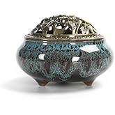 Ceramic Incense Burner, Coil Cone Stick Incense Burner Holder, Home Ornaments Incense Seat, Disc Censer Zen Decor (Fambe Blue)