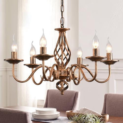 Ganeed Bronze French Country Chandeliers, 6-Lights Rustic Hanging