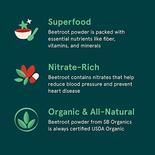 SB Organics Beetroot Powder - USDA Organic Non-GMO Superfood Beet Powder with Fibers, Vitamins, and Minerals - 16 oz.