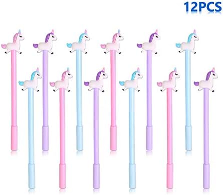 Cartoon Unicorn Pen Black Gel Ink Novelty Kawaii Animal Ballpoint Rollerball Pens Roller Ball Fine Point Cute Writing Stationery Calligraphy School Office Supply Ballpen, 12Pcs Set Arkin