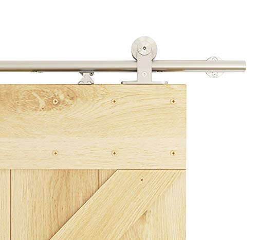 DIYHD 6.6FT Integrated Soft Close Sliding Hardware Brushed Stainless Steel Top Mount Studio Barn Door Style Track Kit