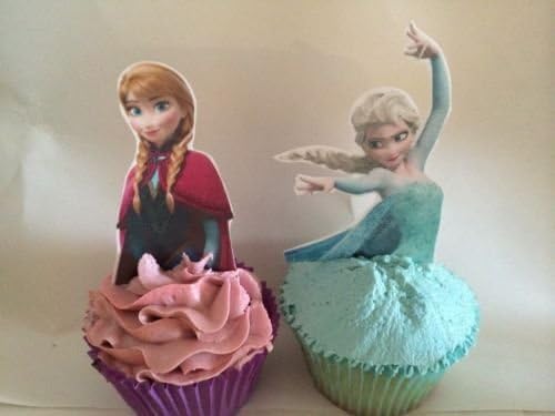 12 Frozen Anna and Elsa *Top Half* Edible Wafer Paper Cake Toppers - 6 of each