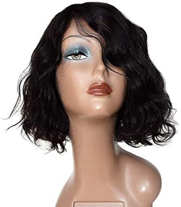 Curly Human Hair wig, Body Wave Hair, Short Brazilian Virgin Human Hair, Black winding Bob Wigs for Women, Glueless Wigs(10inch,Kiki)