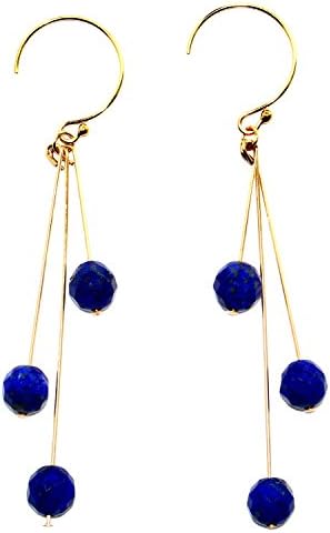 Handmade 14-kt Gold-Filled Brass Stick Earrings with 6mm Beads Lapis lazuli