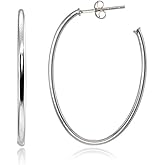 Sterling Silver Polished Open 1.5mm Thin Oval C-Hoop Earrings, 30mm-40mm