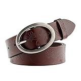 WERFORU Vintage Leather Belts for Women Embossed Western Strap with Round Buckle