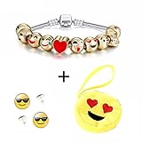 Anna Radisson Smiley Emoji girls Bracelet, Earrings Include a Yellow Purse [Stuff Pack - 3 Items]
