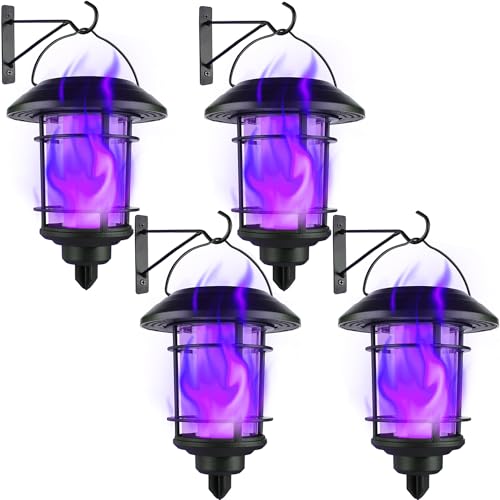 Solar Purple Flame Wall Lanterns 4 Pack