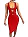 MISFONDLE Women's Sexy Bodycon Bandage Lace up Midi Club Dress Red