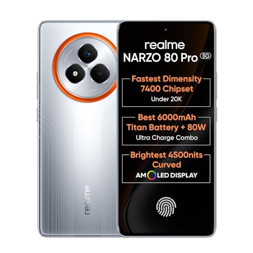 realme NARZO 80 Pro 5G (Speed Silver,8GB+128GB) | Segment's 1st MediaTek Dimensity 7400 Chipset | 6000mAh Titan Battery + 80W Ultra Charge | 4500nits HyperGlow Esports Display | IP69 Waterproof
