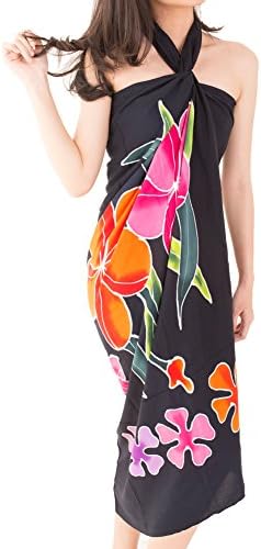 Kathy Mars Womens Plumeria Flowers Sarong Swimsuit Cover-Up