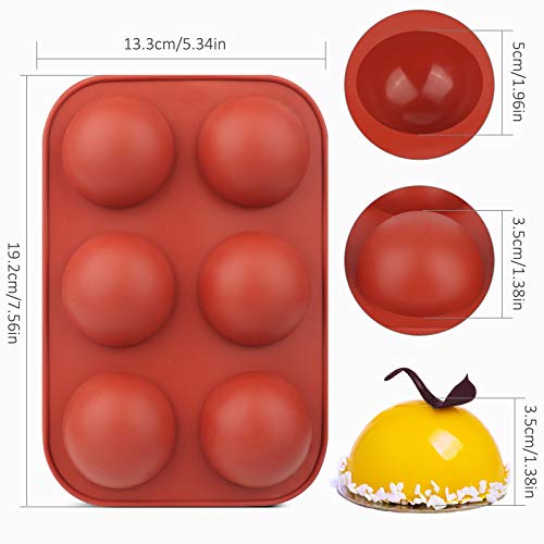 3 Pack 6 Holes Semi Sphere Chocolate Molds, BPA Free Silicone Baking Mold for Making Hot Chocolate Bombs, Cake, Jelly, Dome Mousse（Brick red）